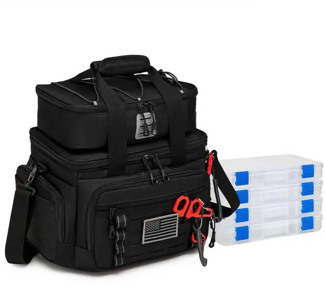 Main image of Fishing Tackle Bag, Equipped With 4 Tackle Boxes and Detachable Reel Storage Pouch, Waterproof Fishing Gear Organizer, Adjustable Shoulder Strap Fishing Bags for Saltwater & Freshwater