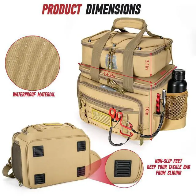 Alt view image 5 of 6 - Fishing Tackle Bag, Equipped With 4 Tackle Boxes and Detachable Reel Storage Pouch, Waterproof Fishing Gear Organizer, Adjustable Shoulder Strap Fishing Bags for Saltwater & Freshwater
