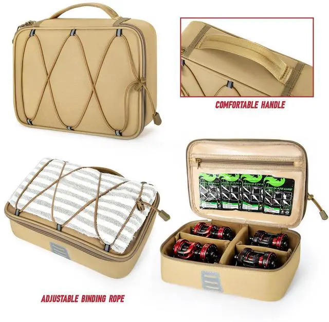 Alt view image 4 of 6 - Fishing Tackle Bag, Equipped With 4 Tackle Boxes and Detachable Reel Storage Pouch, Waterproof Fishing Gear Organizer, Adjustable Shoulder Strap Fishing Bags for Saltwater & Freshwater