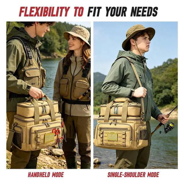 Alt view image 6 of 6 - Fishing Tackle Bag, Equipped With 4 Tackle Boxes and Detachable Reel Storage Pouch, Waterproof Fishing Gear Organizer, Adjustable Shoulder Strap Fishing Bags for Saltwater & Freshwater