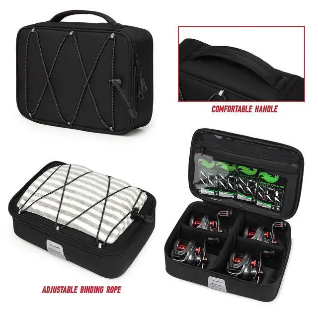Alt view image 4 of 6 - Fishing Tackle Bag, Equipped With 4 Tackle Boxes and Detachable Reel Storage Pouch, Waterproof Fishing Gear Organizer, Adjustable Shoulder Strap Fishing Bags for Saltwater & Freshwater