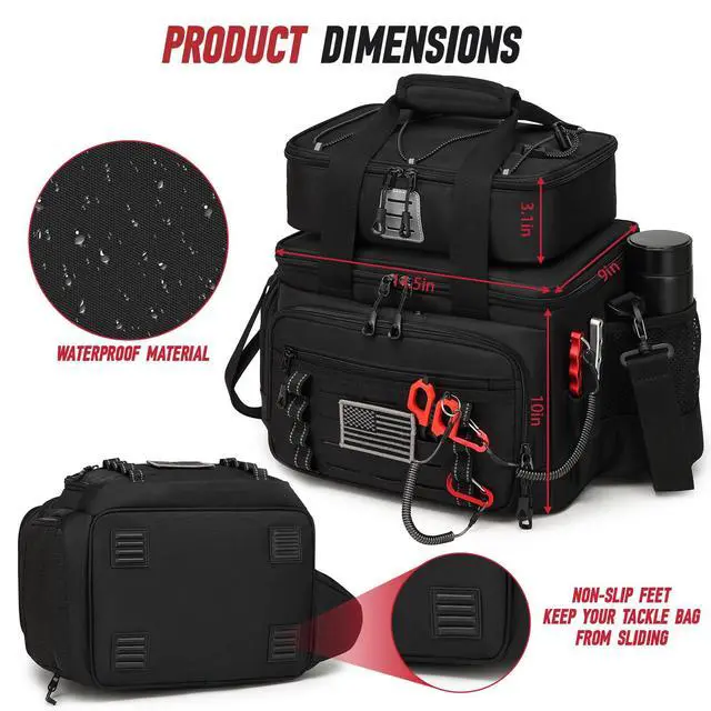 Alt view image 5 of 6 - Fishing Tackle Bag, Equipped With 4 Tackle Boxes and Detachable Reel Storage Pouch, Waterproof Fishing Gear Organizer, Adjustable Shoulder Strap Fishing Bags for Saltwater & Freshwater