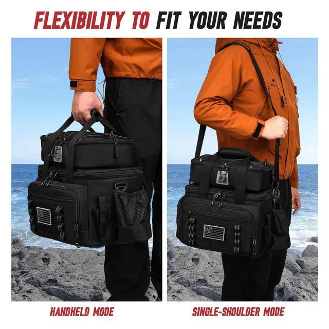 Alt view image 6 of 6 - Fishing Tackle Bag, Equipped With 4 Tackle Boxes and Detachable Reel Storage Pouch, Waterproof Fishing Gear Organizer, Adjustable Shoulder Strap Fishing Bags for Saltwater & Freshwater