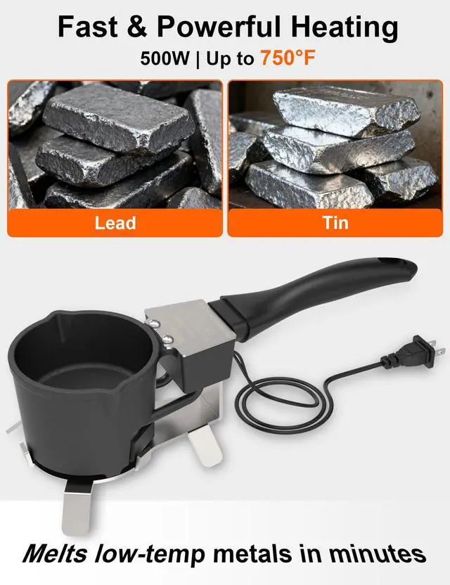 Alt view image 2 of 7 - Electric Lead Melting Pot 5lb for Fishing Sinkers | Electric Lead Melting Pot, 5LB for Fishing Weights & Bullet Casting, 500W Fast Heating, 750°F, Lead & Tin, Pouring Spout