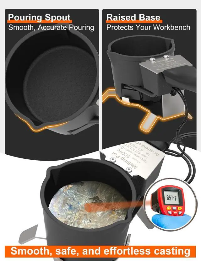 Alt view image 4 of 7 - Electric Lead Melting Pot 5lb for Fishing Sinkers | Electric Lead Melting Pot, 5LB for Fishing Weights & Bullet Casting, 500W Fast Heating, 750°F, Lead & Tin, Pouring Spout