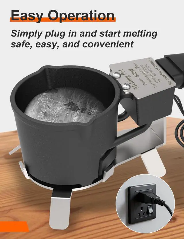 Alt view image 7 of 7 - Electric Lead Melting Pot 5lb for Fishing Sinkers | Electric Lead Melting Pot, 5LB for Fishing Weights & Bullet Casting, 500W Fast Heating, 750°F, Lead & Tin, Pouring Spout