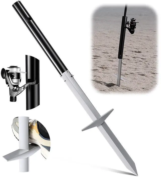 Main image of Sand Spikes for Surf Fishing, 2-Stage Sand Spike Rod Holder, Surf Rod Holder with Alumina Sharp Tip and Welded Foot Plate, Stable Fishing-Rod Stand for Beach, Shoreline, River Bank