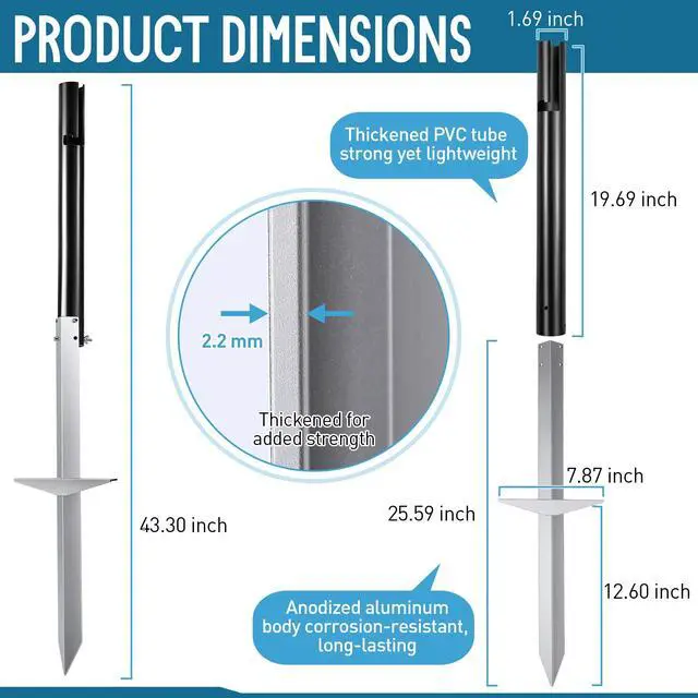 Alt view image 2 of 7 - Sand Spikes for Surf Fishing, 2-Stage Sand Spike Rod Holder, Surf Rod Holder with Alumina Sharp Tip and Welded Foot Plate, Stable Fishing-Rod Stand for Beach, Shoreline, River Bank