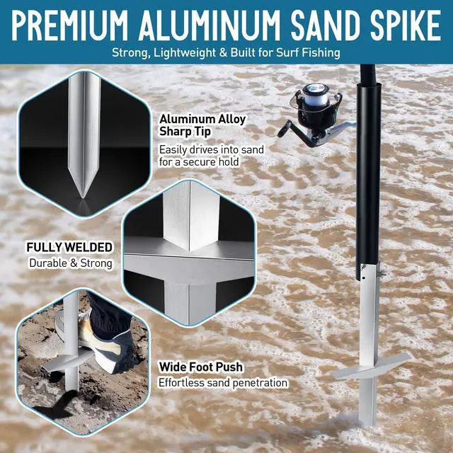 Alt view image 3 of 7 - Sand Spikes for Surf Fishing, 2-Stage Sand Spike Rod Holder, Surf Rod Holder with Alumina Sharp Tip and Welded Foot Plate, Stable Fishing-Rod Stand for Beach, Shoreline, River Bank