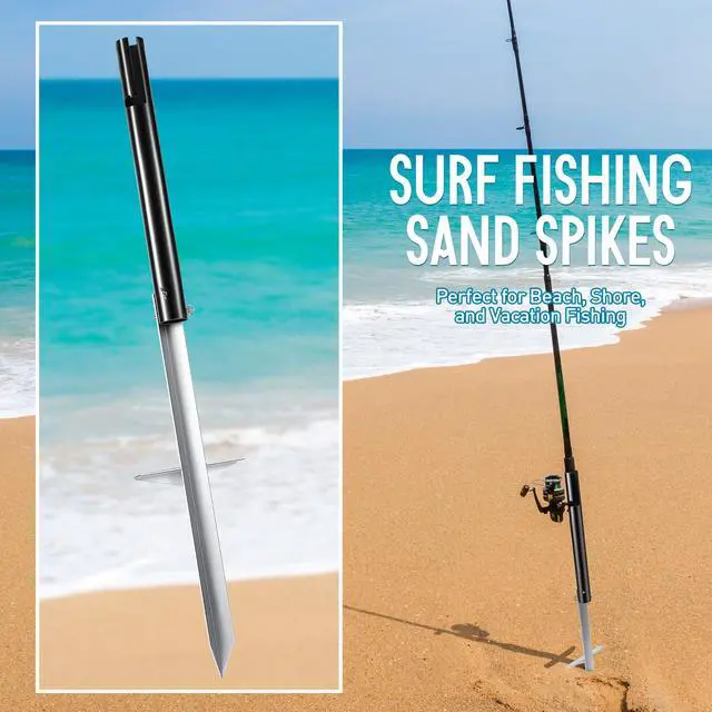 Alt view image 5 of 7 - Sand Spikes for Surf Fishing, 2-Stage Sand Spike Rod Holder, Surf Rod Holder with Alumina Sharp Tip and Welded Foot Plate, Stable Fishing-Rod Stand for Beach, Shoreline, River Bank