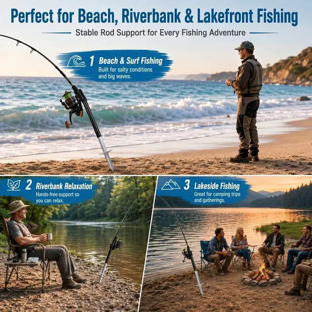 Alt view image 7 of 7 - Sand Spikes for Surf Fishing, 2-Stage Sand Spike Rod Holder, Surf Rod Holder with Alumina Sharp Tip and Welded Foot Plate, Stable Fishing-Rod Stand for Beach, Shoreline, River Bank