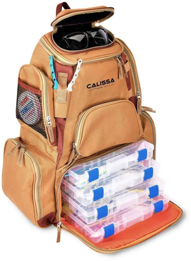 Main image of Calissa Offshore Rolling Fishing Tackle Box with Wheels, Waterproof Fishing Backpack with Rod Holders Storage Bag Roller