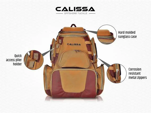Alt view image 3 of 7 - Calissa Offshore Rolling Fishing Tackle Box with Wheels, Waterproof Fishing Backpack with Rod Holders Storage Bag Roller