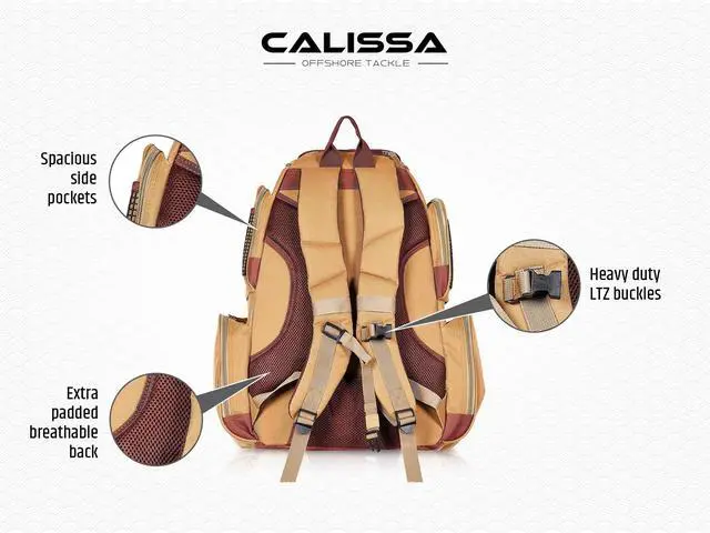 Alt view image 4 of 7 - Calissa Offshore Rolling Fishing Tackle Box with Wheels, Waterproof Fishing Backpack with Rod Holders Storage Bag Roller