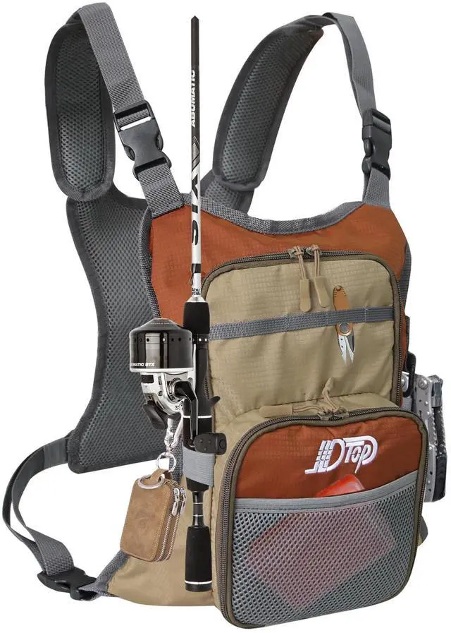 Main image of Fly Fishing Chest Pack, Lightweight Fishing Backpack, Fishing Tackle Storage Fits Up to Hold Fly Boxes, Fishing Accessories for Men(Orange + Gray)