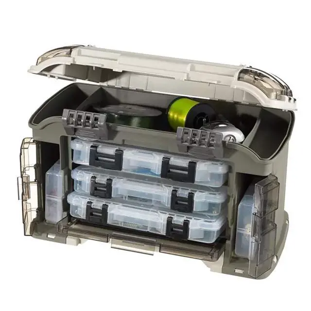 Alt view image 2 of 4 - Elite Series Ultimate Angled Tackle System, Graphite & Sandstone, Includes 6 StowAway Utility Boxes, Premium Tackle Storage for Fishing Gear and Accessories, Waterproof Case