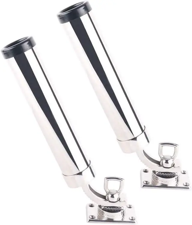 Main image of 360° Adjustable Fishing Rod Holder Boat Stainless Steel Rod Holder Deck Mount Rectangular Base for Marine Yacht Boat Camper RV (Set of 2)