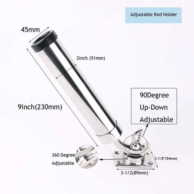 Alt view image 2 of 6 - 360° Adjustable Fishing Rod Holder Boat Stainless Steel Rod Holder Deck Mount Rectangular Base for Marine Yacht Boat Camper RV (Set of 2)