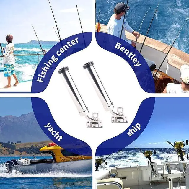 Alt view image 3 of 6 - 360° Adjustable Fishing Rod Holder Boat Stainless Steel Rod Holder Deck Mount Rectangular Base for Marine Yacht Boat Camper RV (Set of 2)