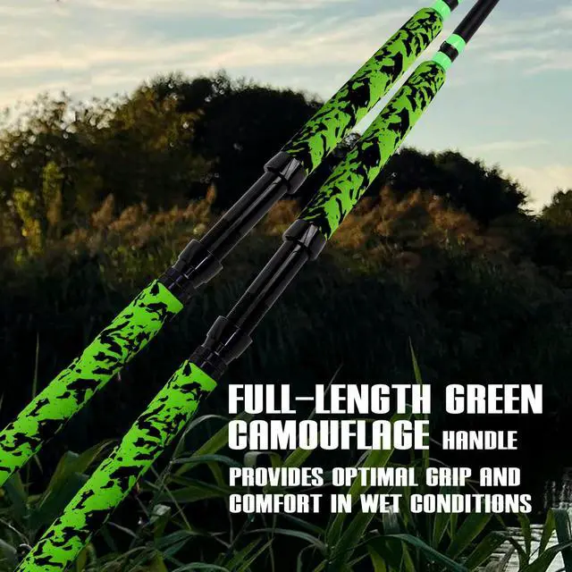 Alt view image 5 of 7 - Catfish Fishing Rods 7'6"/8'6"/10'Green Catfish Rod 1 Piece/2 Piece Portable Travel Catfishing Rod Fishing Catfish Casting/Spinning Rod with Camo Eva Handle