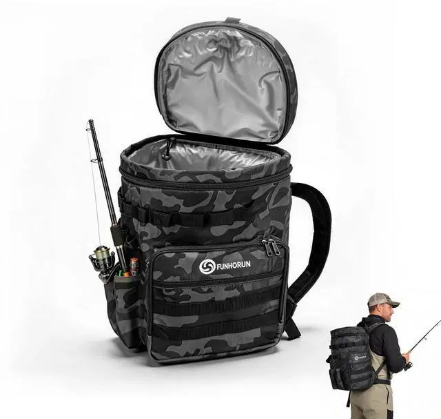 Main image of Fishing Bucket Organizer for 5 Gallon Bucket, Fishing Tackle Bag | With Backpack Straps, Detachable Lid & Multi-Pockets for Storage, Full Water-Resistant (Bucket, Seat & Tools Not Included)