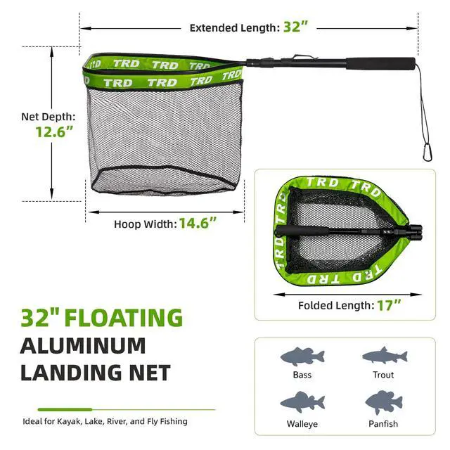 Alt view image 2 of 7 - AluFloat X1 Fishing Net with Handle (Fish Net) - Floating Foldable Rubber-Coated Deep Mesh Landing Net for Bass & Fly Fishing - Fishing Gear, Kayak Accessories, Fishing Accessories
