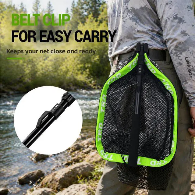 Alt view image 5 of 7 - AluFloat X1 Fishing Net with Handle (Fish Net) - Floating Foldable Rubber-Coated Deep Mesh Landing Net for Bass & Fly Fishing - Fishing Gear, Kayak Accessories, Fishing Accessories
