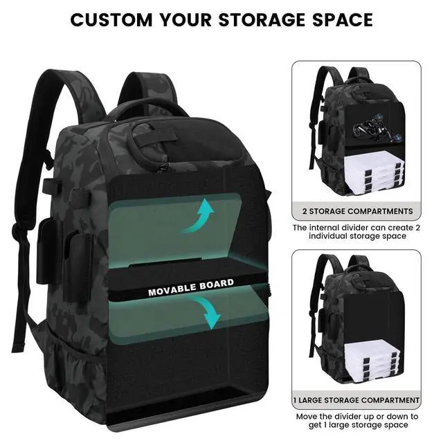 Alt view image 5 of 7 - Fishing Backpack with Rod Holders & Cooler, 40L Fishing Tackle Bag Fishing Tackle Storage Backpack Fishing Gear for Camping, Black Camo