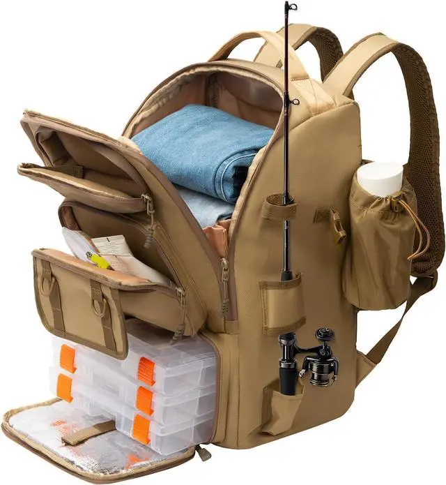 Main image of Fishing Backpack with Rod Holders & Cooler, 40L Fishing Tackle Bag Fishing Tackle Storage Backpack Fishing Gear for Camping, Khaki