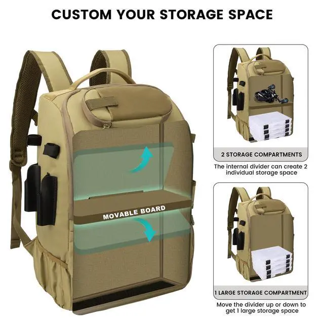Alt view image 5 of 7 - Fishing Backpack with Rod Holders & Cooler, 40L Fishing Tackle Bag Fishing Tackle Storage Backpack Fishing Gear for Camping, Khaki