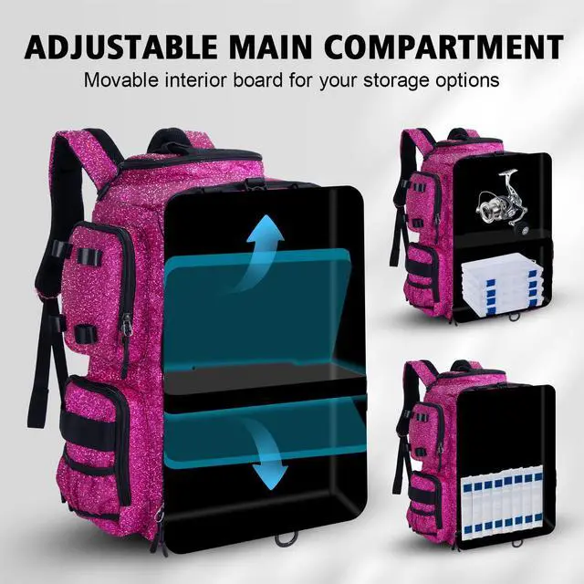 Alt view image 3 of 7 - Fishing Backpack,900D Water-Resistant Tackle Backpack with Rod Holders,45L Large Fishing Bag Storage Gear Tackle Bag with Rain Cover,Bottle Holder for Travel Camping Hiking(Without Tackle Box)