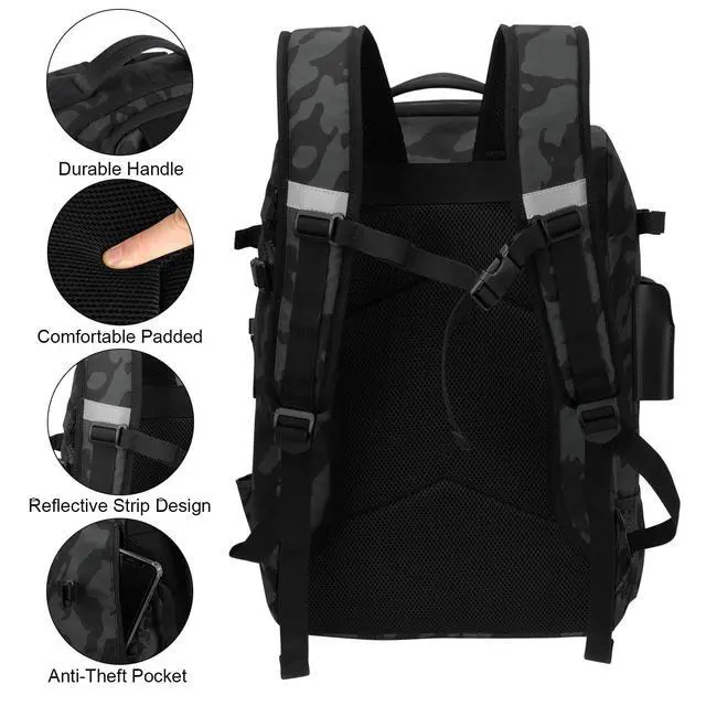 Alt view image 6 of 7 - Fishing Backpack with Rod Holders & Cooler, 40L Fishing Tackle Bag Fishing Tackle Storage Backpack Fishing Gear for Camping, Black Camo