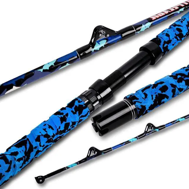 Main image of Saltwater Fishing Rod 1Piece/2Piece Offshore Trolling Rod Big Game Deep Sea Rod Conventional Boat Blue Camouflage Fishing Pole(5'6"/6'/7')