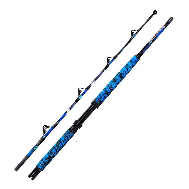 Alt view image 2 of 7 - Saltwater Fishing Rod 1Piece/2Piece Offshore Trolling Rod Big Game Deep Sea Rod Conventional Boat Blue Camouflage Fishing Pole(5'6"/6'/7')