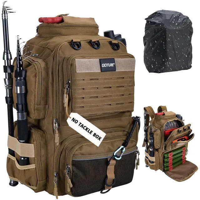 Main image of Fishing Backpack,900D Water-Resistant Tackle Backpack with Rod Holders,45L Large Fishing Bag Storage Gear Tackle Bag with Rain Cover,Bottle Holder for Travel Camping Hiking(Without Tackle Box)