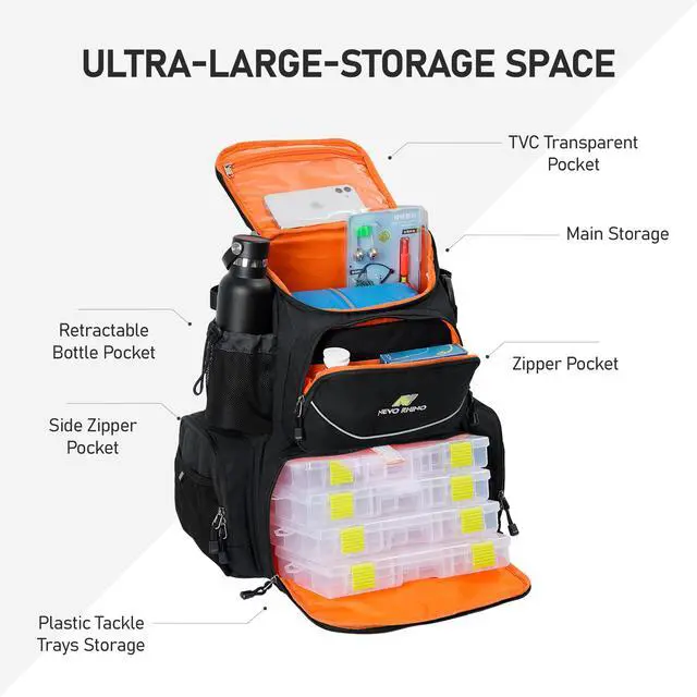 Alt view image 3 of 7 - Fishing Tackle Backpack with Rod Holders, 40L Large Fishing Bag with Waterproof Rain Cover,Outdoor Tackle Bag