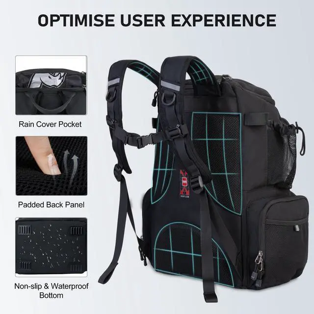 Alt view image 6 of 7 - Fishing Tackle Backpack with Rod Holders, 40L Large Fishing Bag with Waterproof Rain Cover,Outdoor Tackle Bag