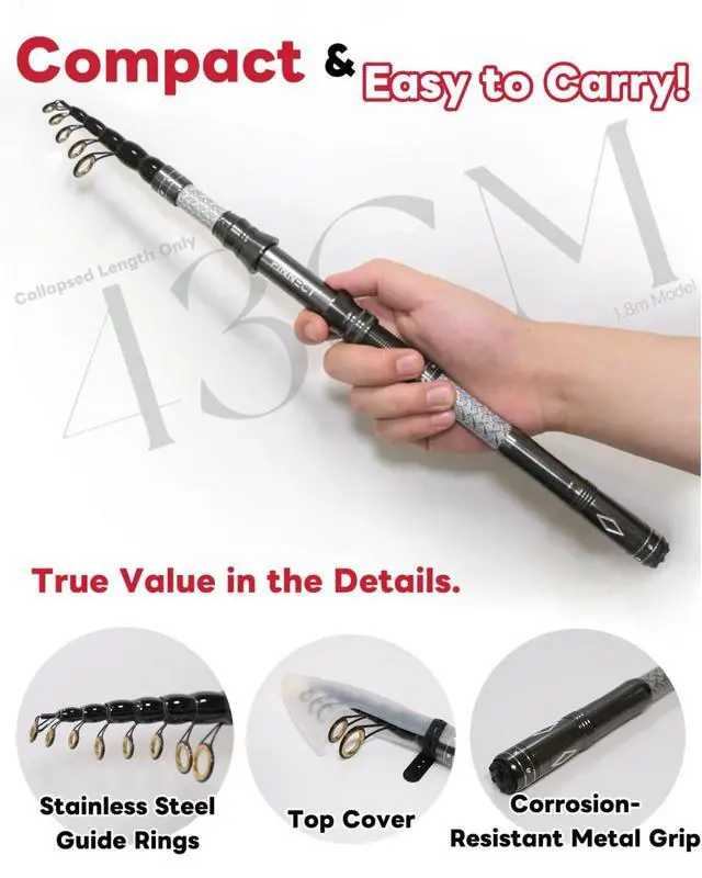 Alt view image 2 of 7 - Telescopic Fishing Rod - Lightweight 42T Carbon Fiber Portable Travel Rod for Freshwater River Fishing, Beginner & Kid Friendly 5.9ft/6.9ft/7.9ft/8.9ft/9.9ft/10.9ft