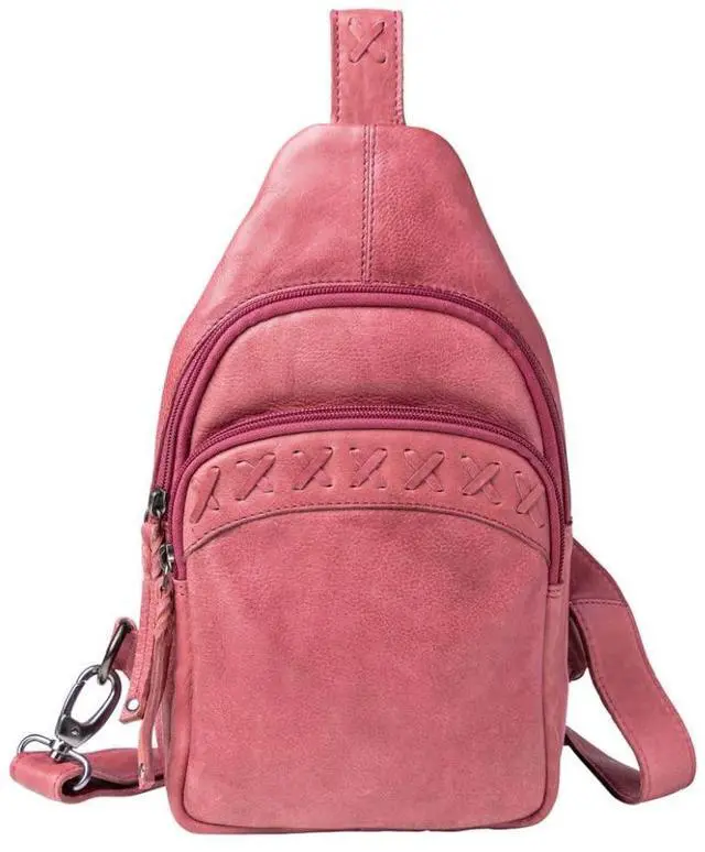 Main image of Concealed Carry Leather Unisex Tactical Taylor Sling Backpack with Locking Zippers and Universal Gun Holster (Plum)