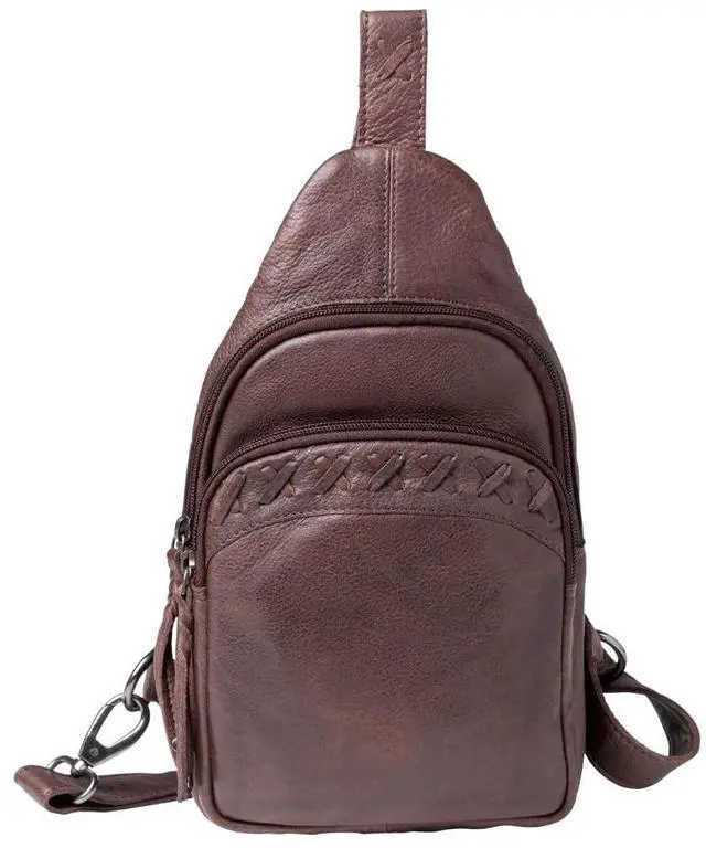 Main image of Concealed Carry Leather Unisex Tactical Taylor Sling Backpack with Locking Zippers and Universal Gun Holster (Dark Brown)