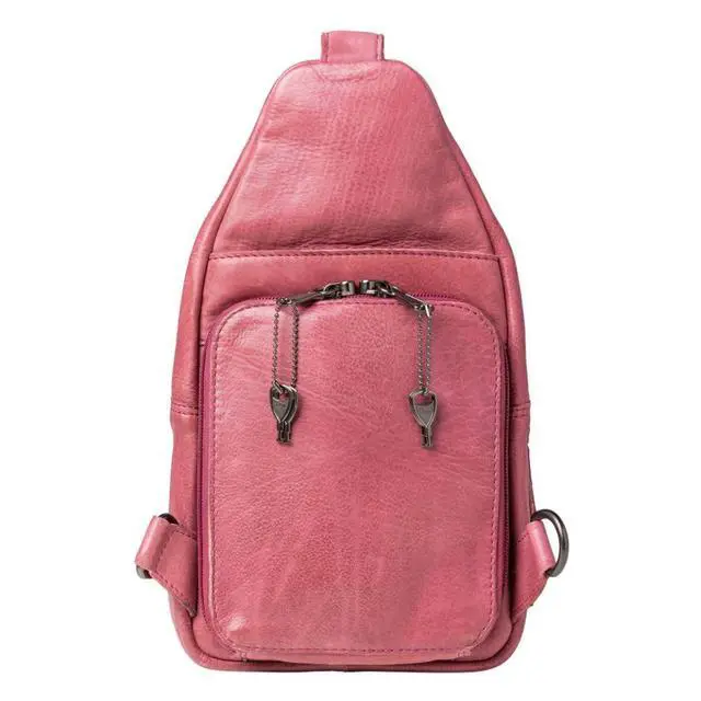 Alt view image 4 of 7 - Concealed Carry Leather Unisex Tactical Taylor Sling Backpack with Locking Zippers and Universal Gun Holster (Plum)