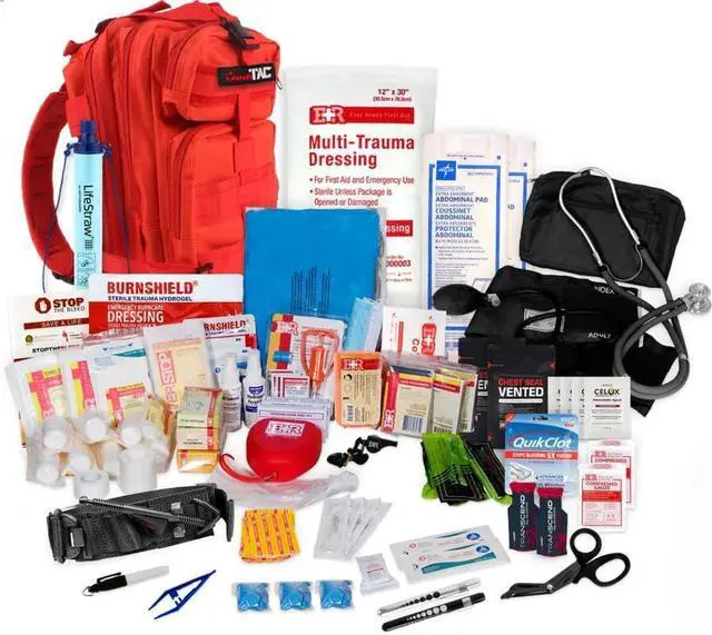 Main image of Rucksack Assault Trauma Tactical Kit Feat. SOF Tourniquet, Chest Seals, Clotting Gauze Red