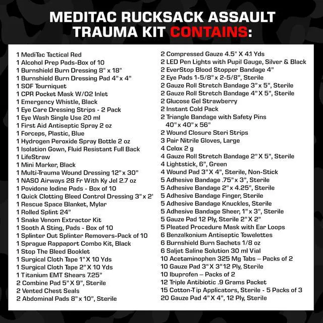 Alt view image 3 of 7 - Rucksack Assault Trauma Tactical Kit Feat. SOF Tourniquet, Chest Seals, Clotting Gauze Red
