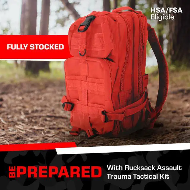 Alt view image 2 of 7 - Rucksack Assault Trauma Tactical Kit Feat. SOF Tourniquet, Chest Seals, Clotting Gauze Red