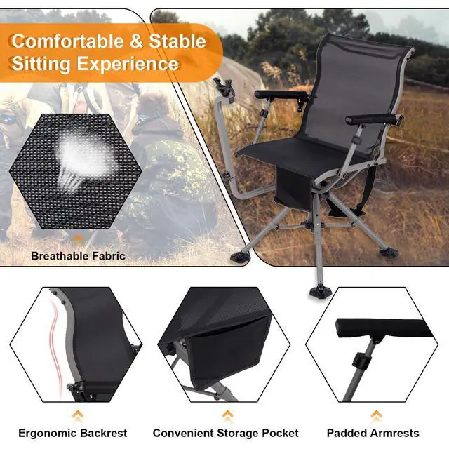 Alt view image 7 of 7 - Moccha Hunting Chair with Gun Rest - 360° Swivel Camo Blind Chair with Adjustable Shooting Rest