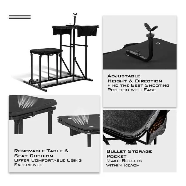 Alt view image 6 of 7 - Foldable Shooting Table Seat Set, Height Adjustable Hunting Gun Rest Table Shooting Bench Set for Outdoor Range