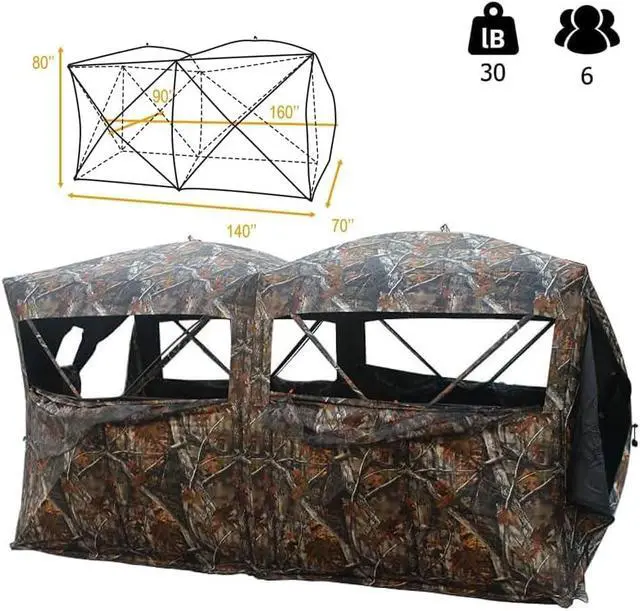 Alt view image 2 of 7 - Thunderdome Pop Up Portable 6 Person Side-by-Side Hunting Blind for Deer & Turkey Hunting, 140" L x 70" W x 80" H