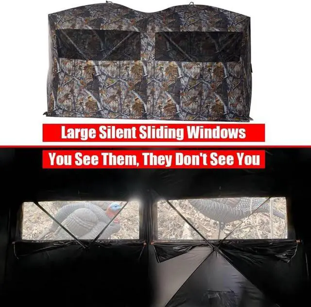 Alt view image 6 of 7 - Thunderdome Pop Up Portable 6 Person Side-by-Side Hunting Blind for Deer & Turkey Hunting, 140" L x 70" W x 80" H