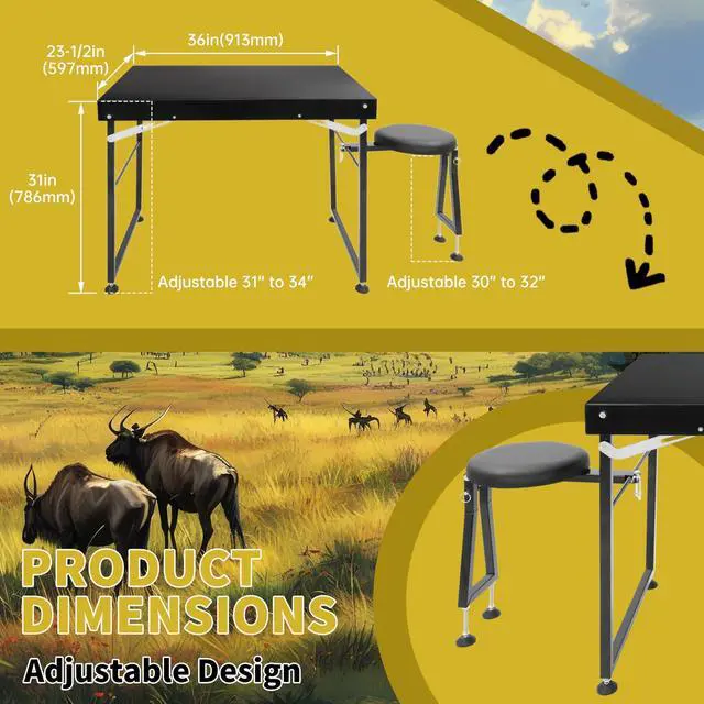 Alt view image 2 of 7 - Foldable Shooting & Hunting Table with Shooting Bench, Adjustable | Height Legs and Seat, Steel Portable Shooting Bench Rest for Rifles for Outdoor Range and Hunting