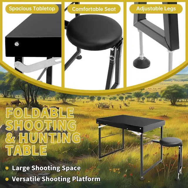 Alt view image 3 of 7 - Foldable Shooting & Hunting Table with Shooting Bench, Adjustable | Height Legs and Seat, Steel Portable Shooting Bench Rest for Rifles for Outdoor Range and Hunting